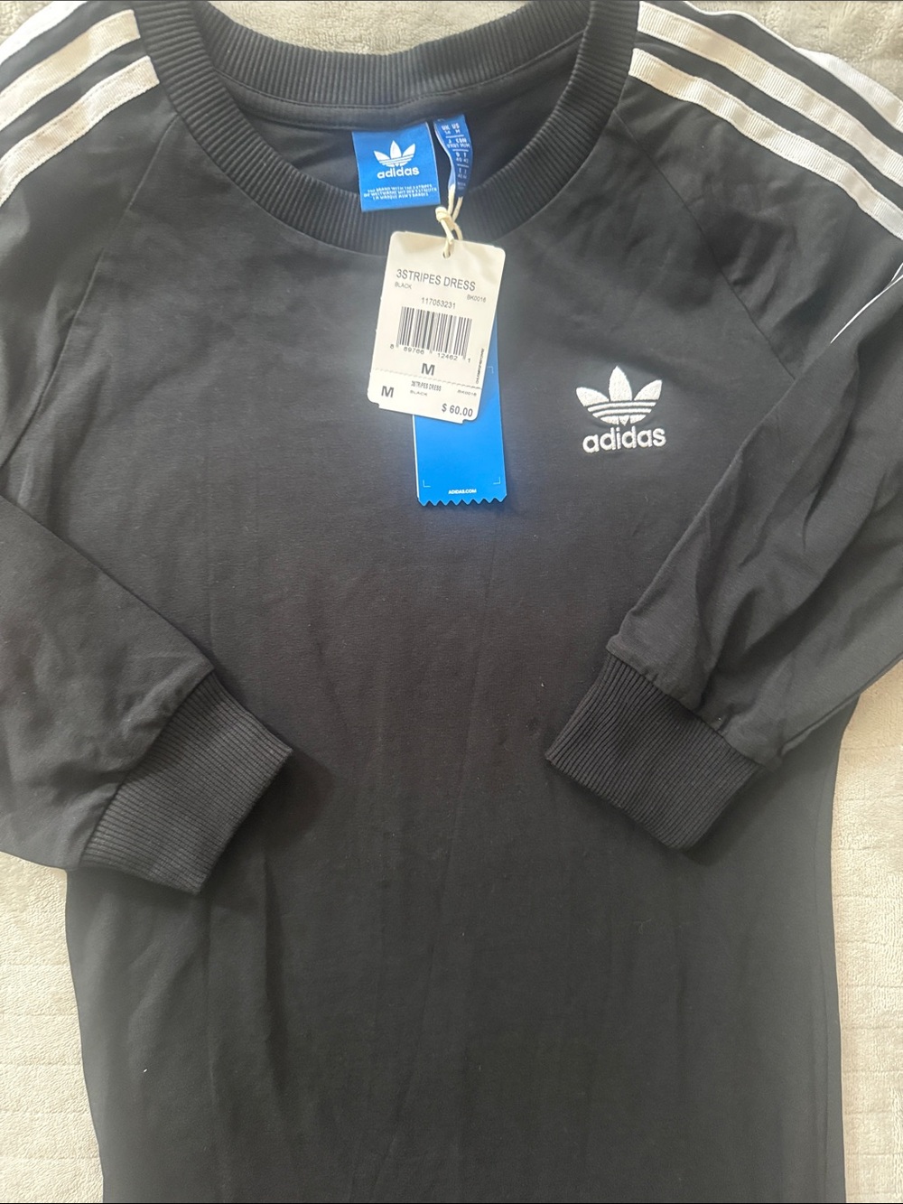 adidas Black Long Sleeve Slim Maxi Dress with White Stripes - Picture 2 of 3
